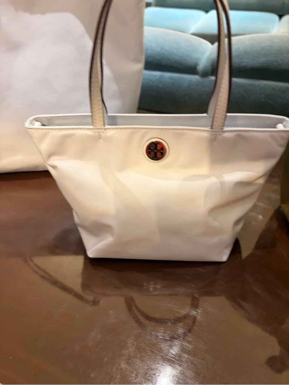 Tory Burch nylon Printed Crossbody tote mini in blue  color new with tag